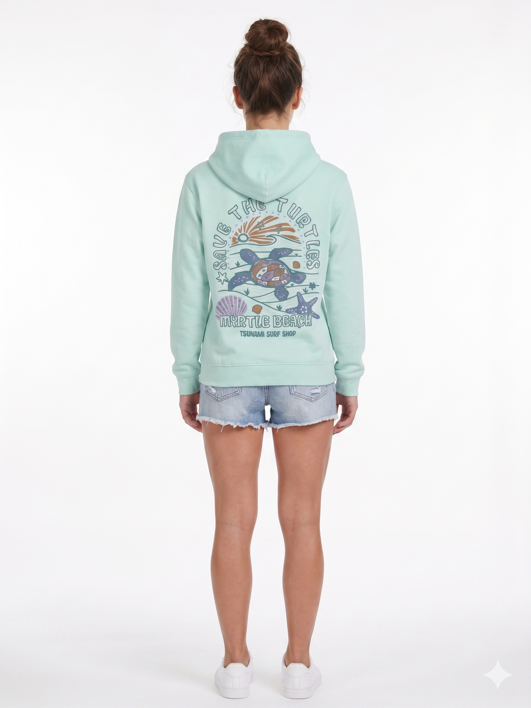 Pastel Green Embroidery Pullover Hoodie Full Back Myrtle Beach ,Turtle