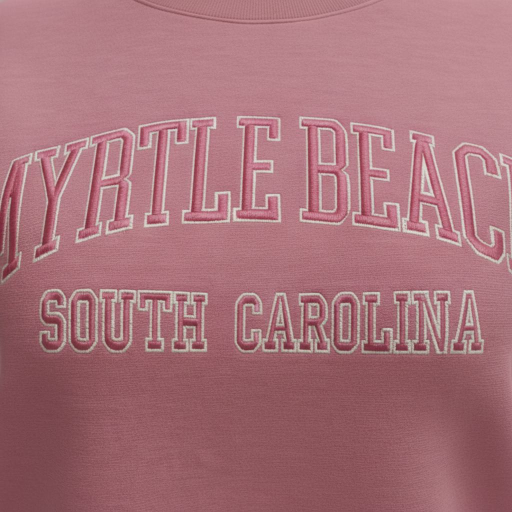 Rose Pink Premium Crewneck Embroidery Front ,Myrtle Beach