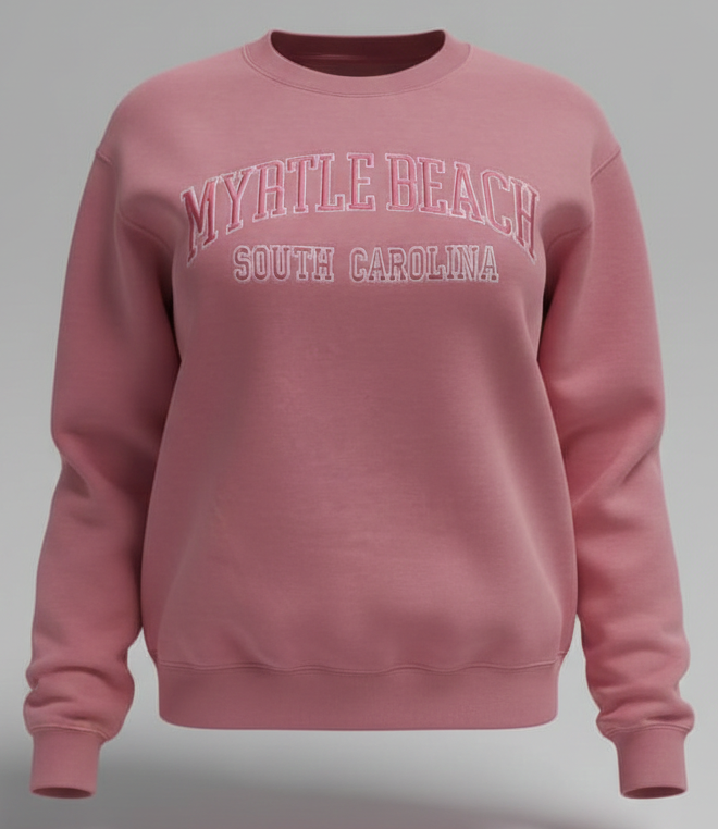 Rose Pink Premium Crewneck Embroidery Front ,Myrtle Beach