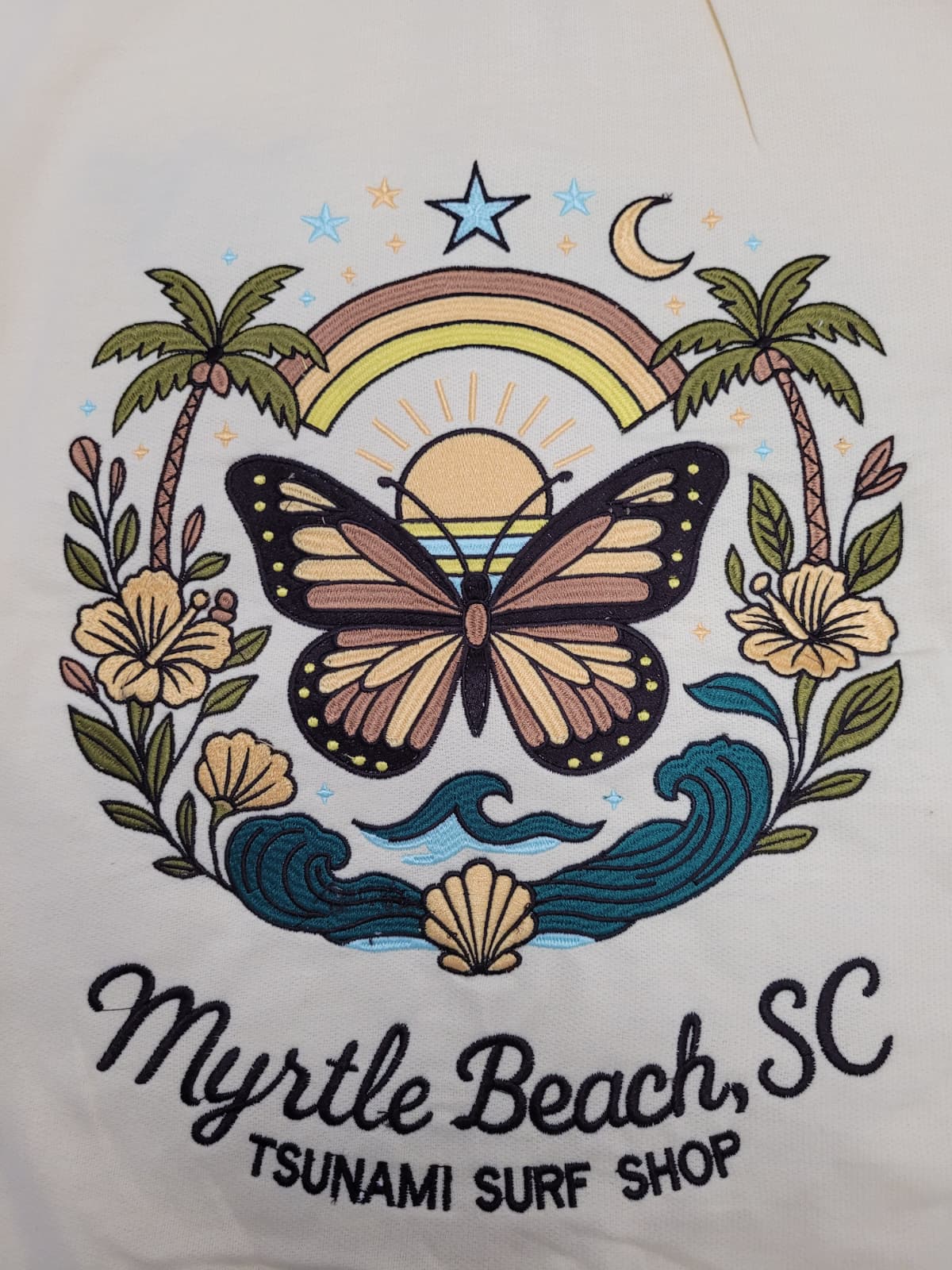 Sand Embroidery Pullover Hoodie Full Back Myrtle Beach ,Butterfly