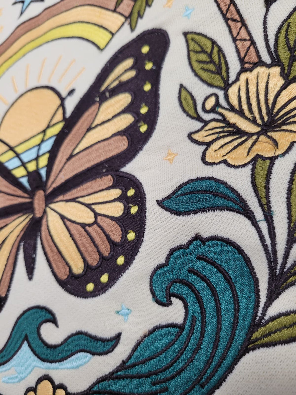 Sand Embroidery Pullover Hoodie Full Back Myrtle Beach ,Butterfly