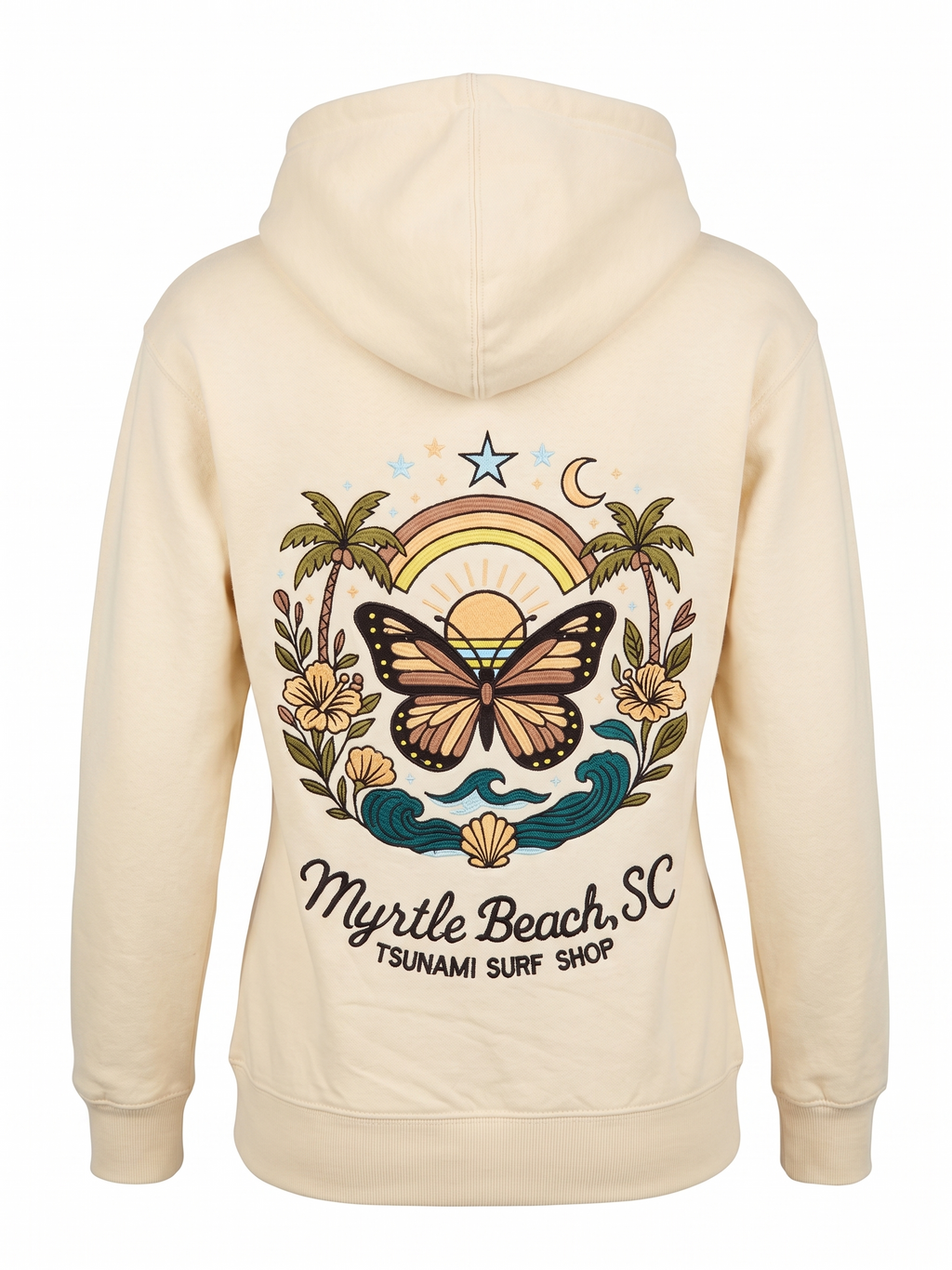 Sand Embroidery Pullover Hoodie Full Back Myrtle Beach ,Butterfly