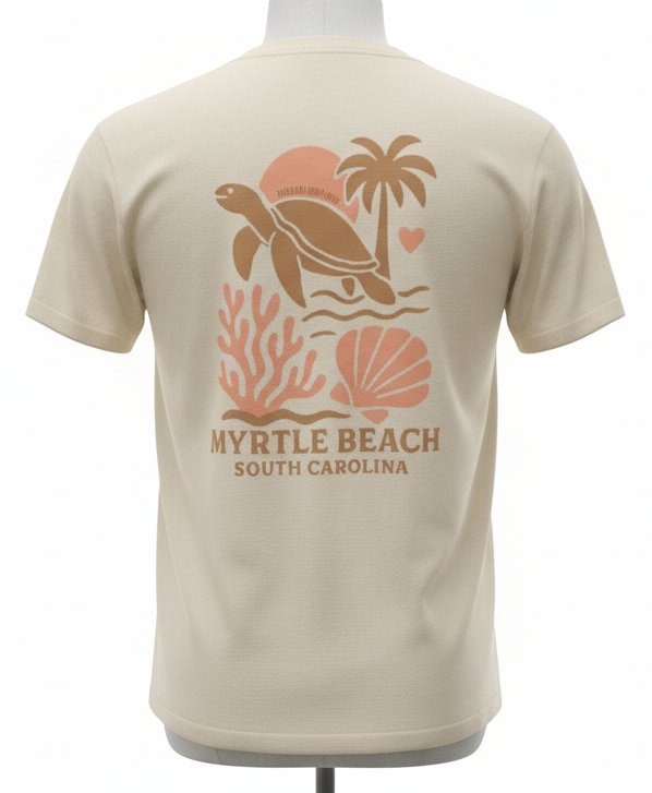 Sand Printed T-Shirt Myrtle Beach , Turtle & Palm