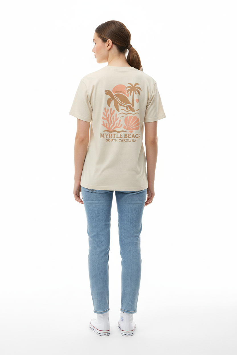 Sand Printed T-Shirt Myrtle Beach , Turtle & Palm