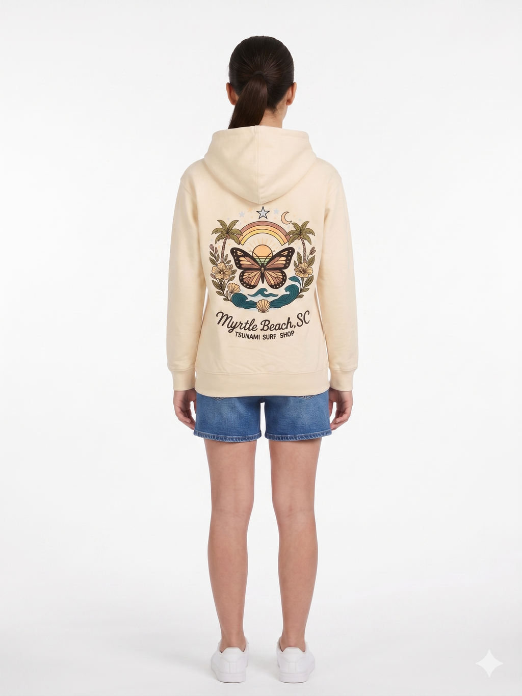 Sand Embroidery Pullover Hoodie Full Back Myrtle Beach ,Butterfly