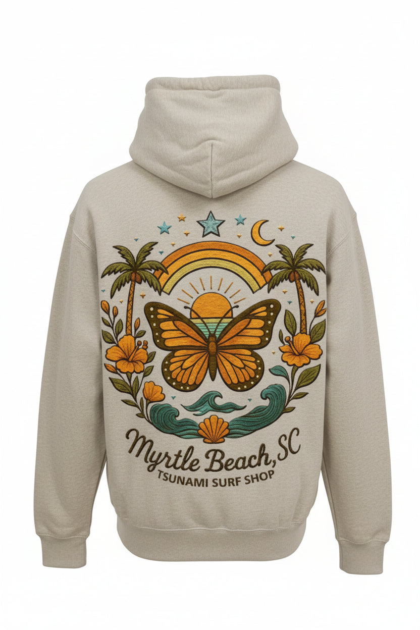Sand Embroidery Pullover Hoodie Full Back Myrtle Beach ,Butterfly
