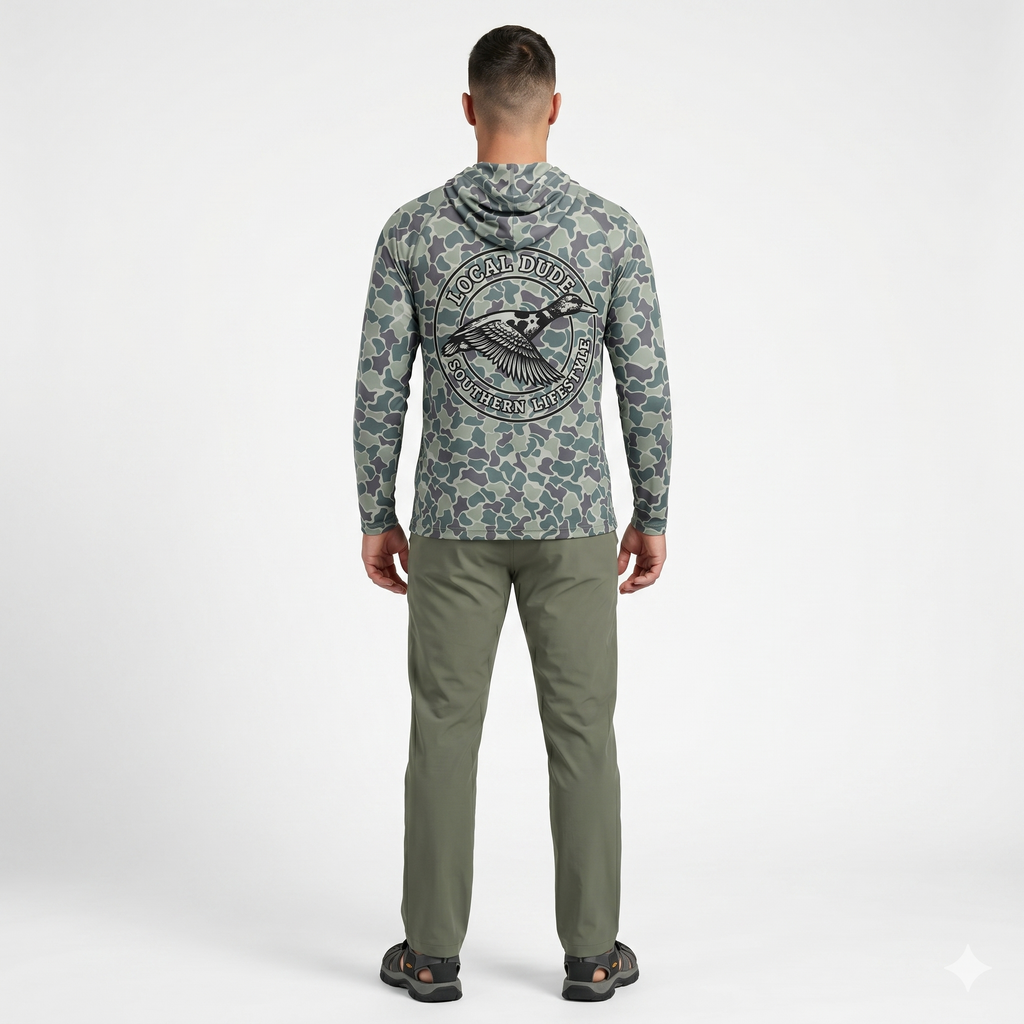 Preformance Camo Green Hoodie Long Sleeve Printed, Myrtle beach- Duck