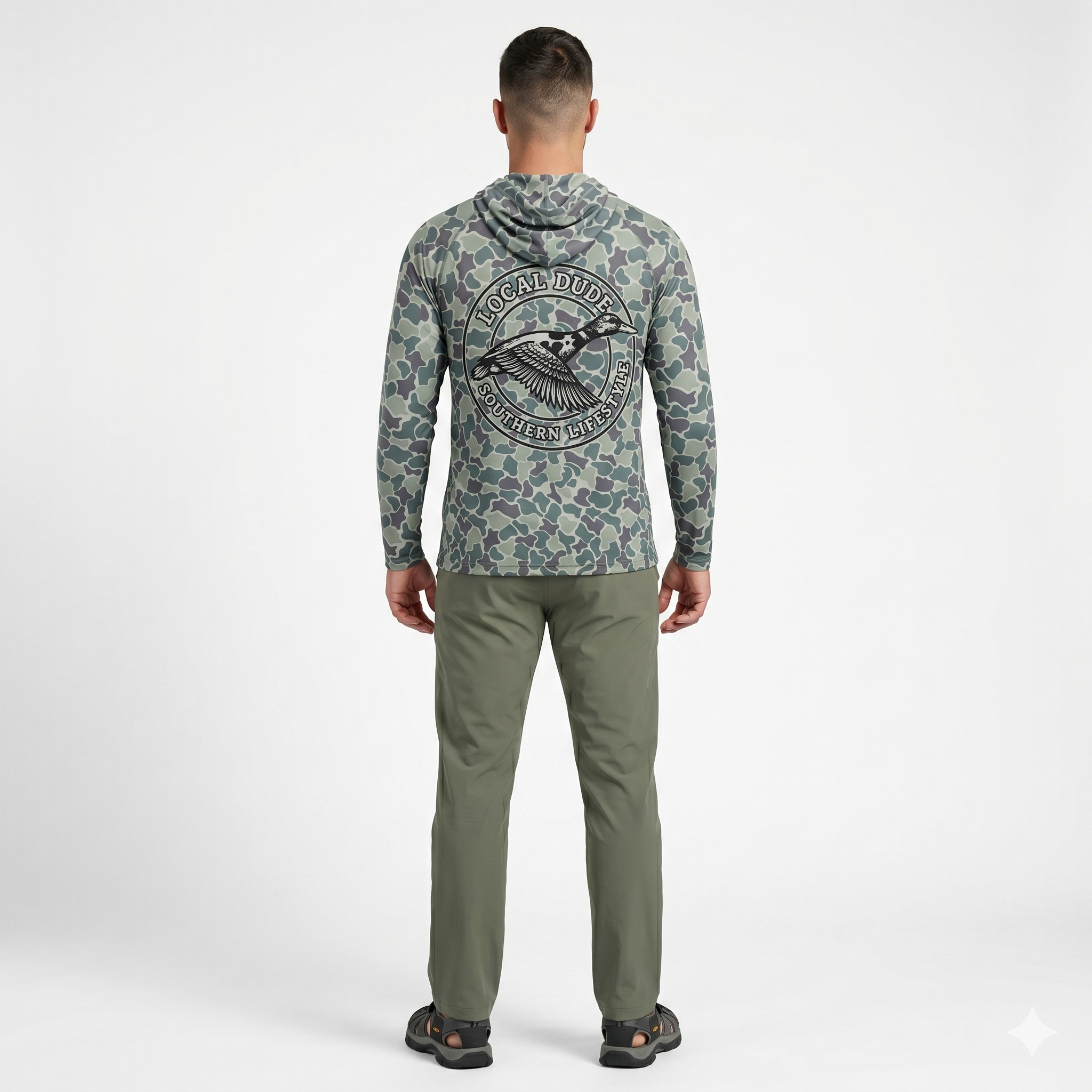 Preformance Camo Green Hoodie Long Sleeve Printed, Myrtle beach- Duck