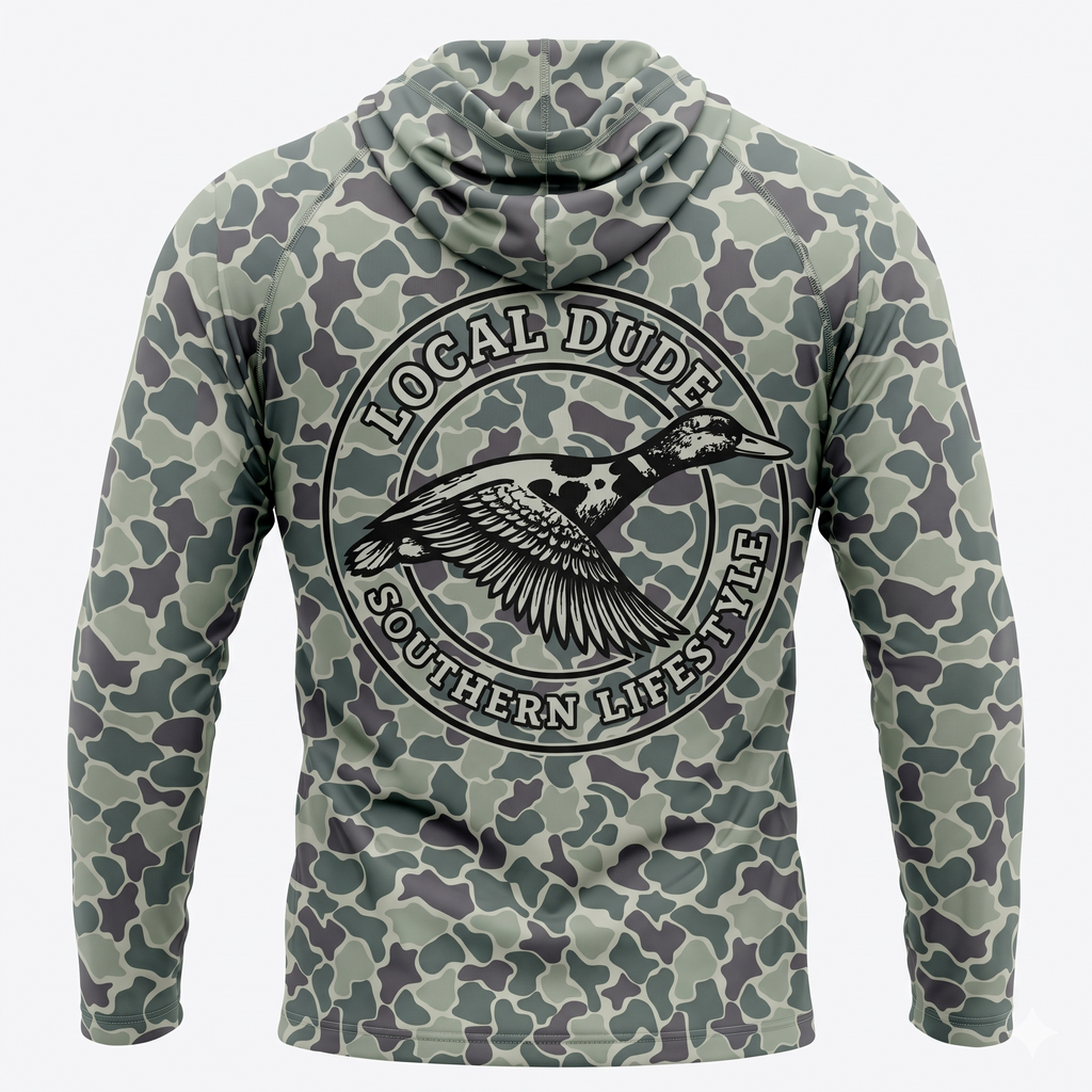 Preformance Camo Green Hoodie Long Sleeve Printed, Myrtle beach- Duck