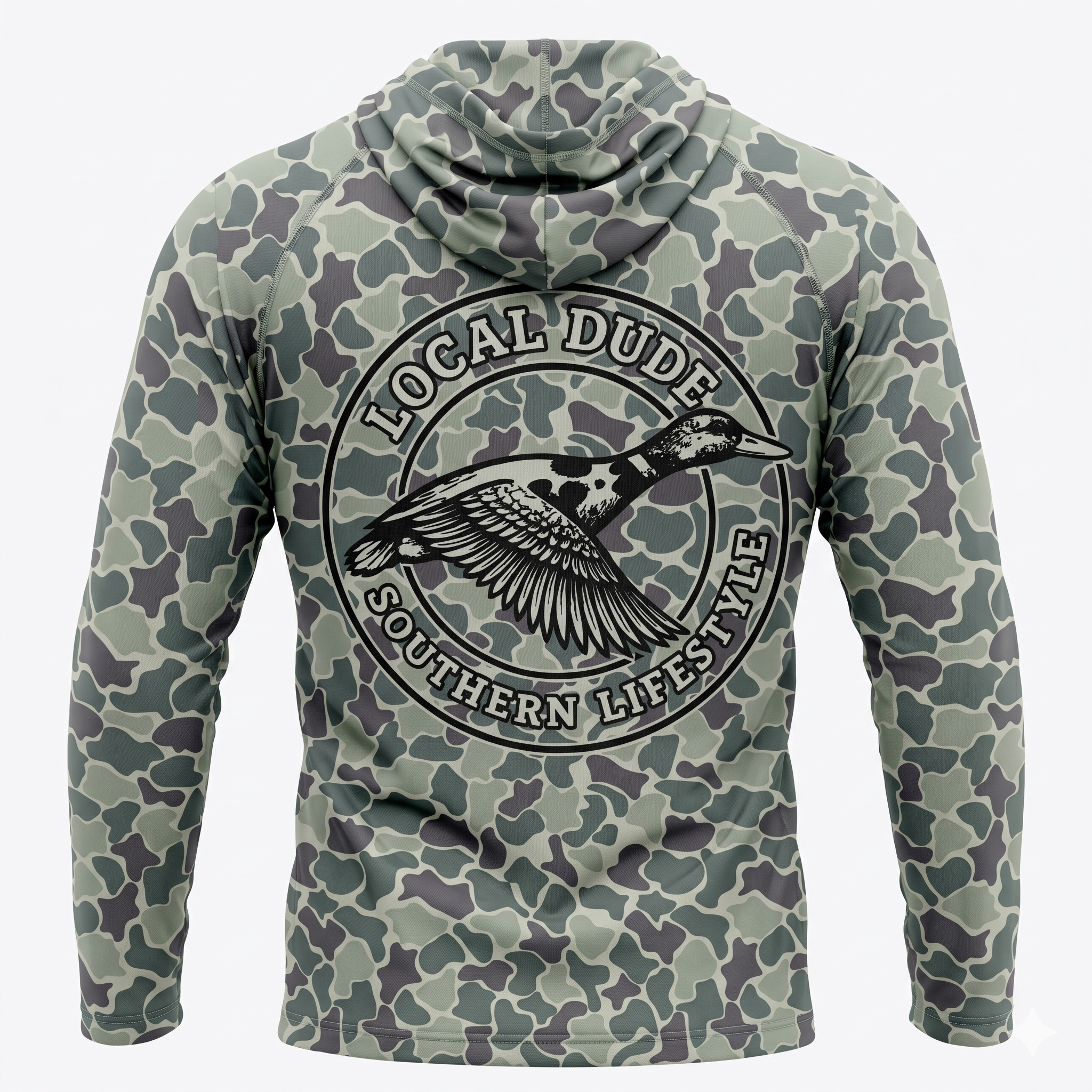 Preformance Camo Green Hoodie Long Sleeve Printed, Myrtle beach- Duck