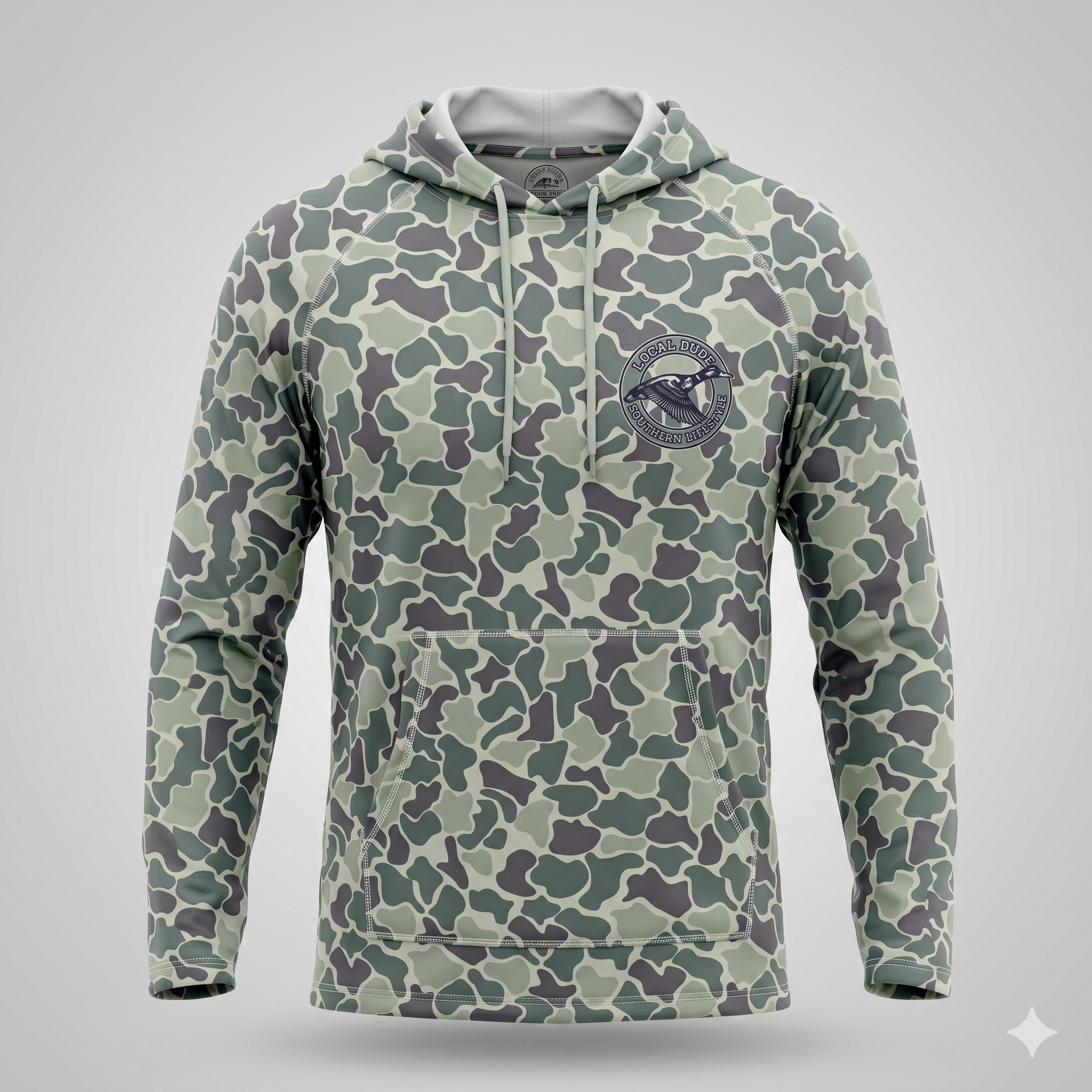 Preformance Camo Green Hoodie Long Sleeve Printed, Myrtle beach- Duck