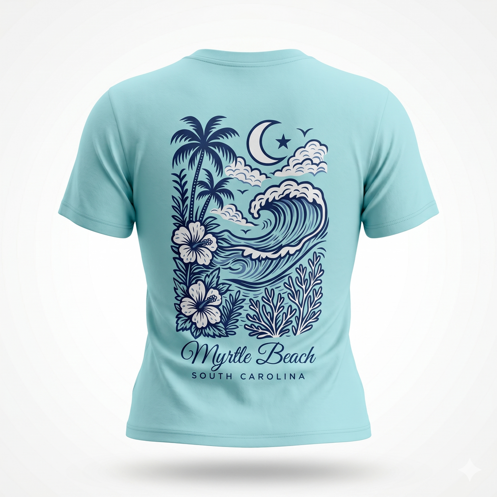 Clear Water Printed Solid AK T-Shirt Myrtle Beach , Scenic Wave-DECO