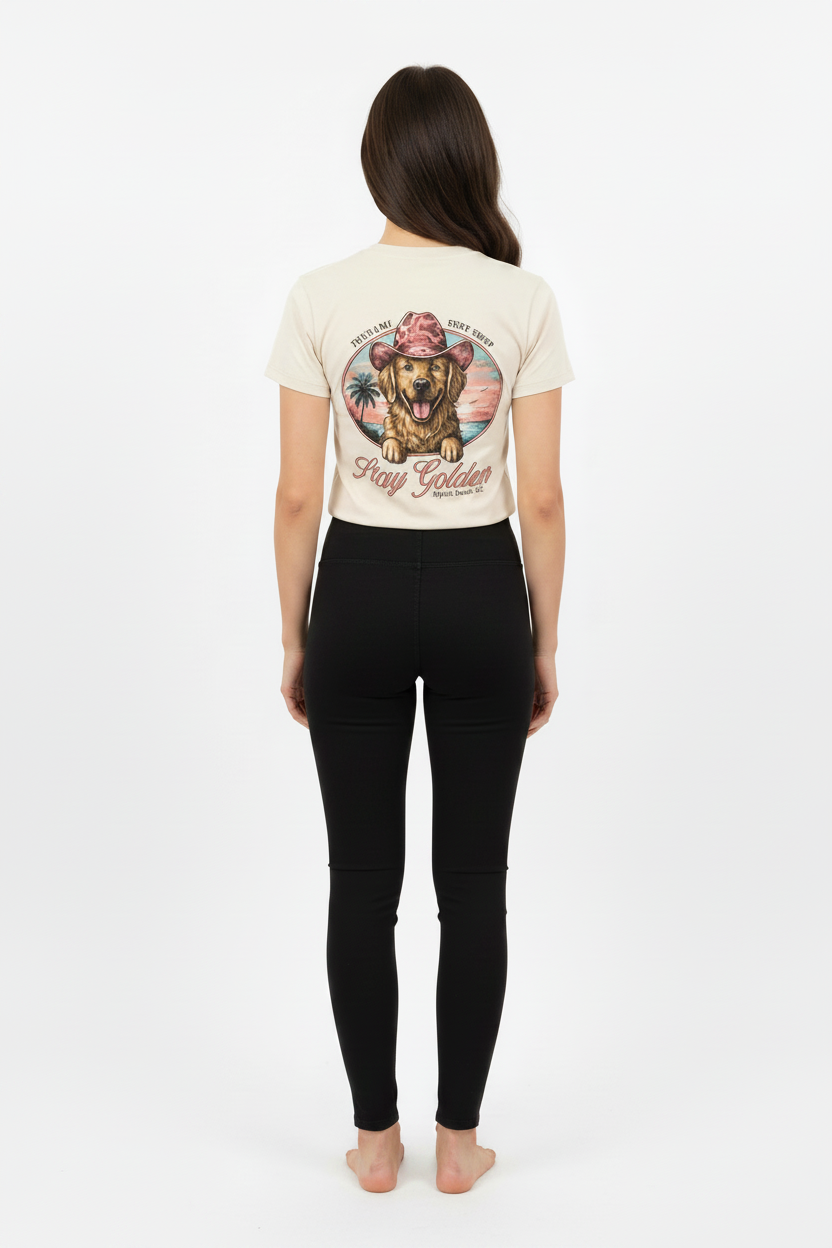 Cream Printed Solid AK T-Shirt Myrtle Beach ,Stay Golden-MIX