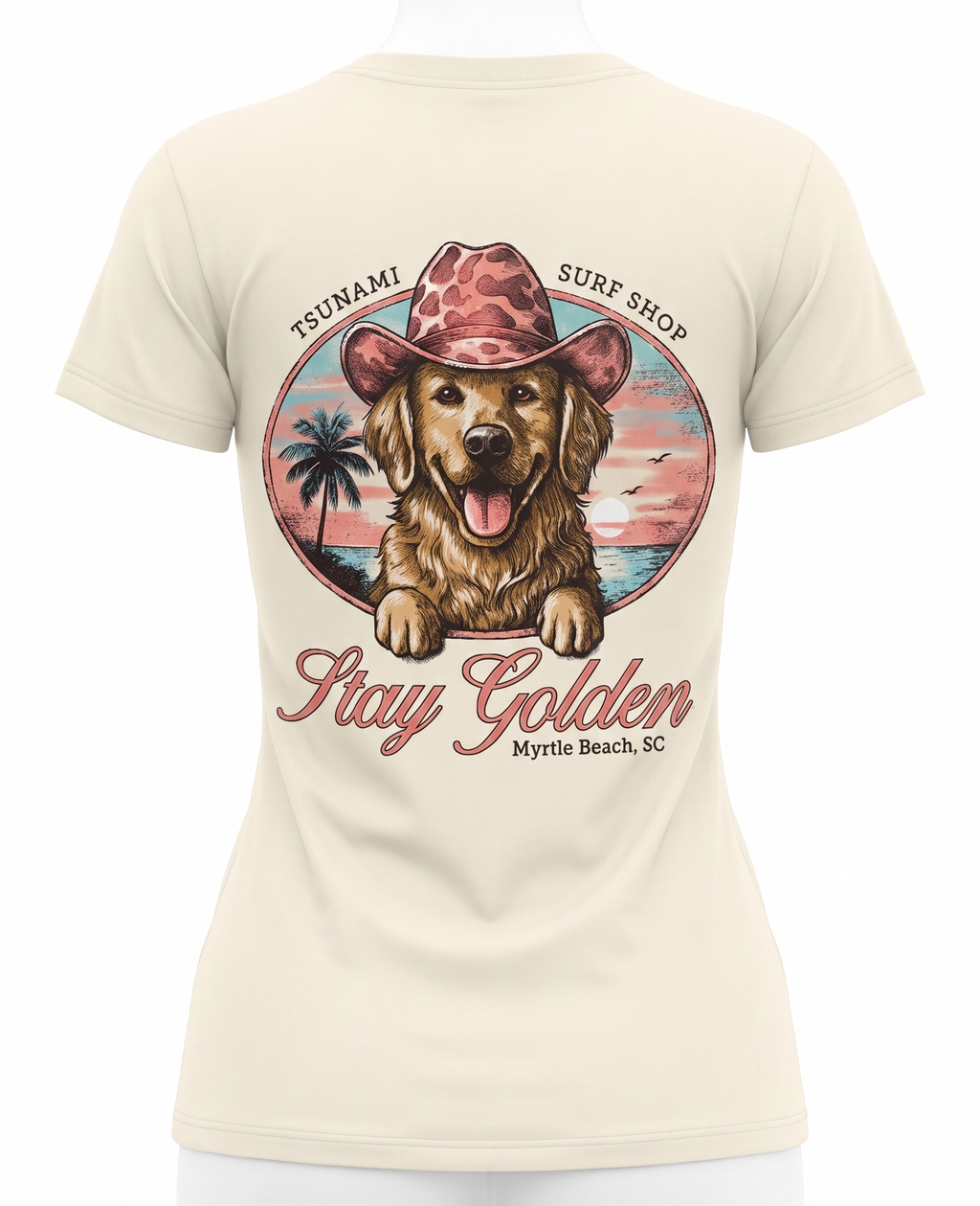 Cream Printed Solid AK T-Shirt Myrtle Beach ,Stay Golden-MIX