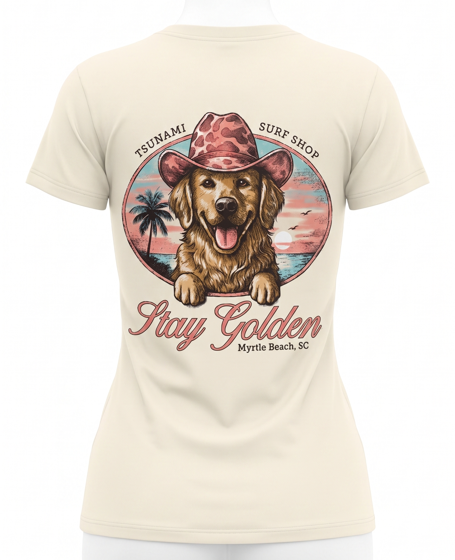 Cream Printed Solid AK T-Shirt Myrtle Beach ,Stay Golden-MIX