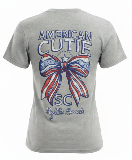 Htr.Grey Printed Solid AK T-Shirt Myrtle Beach , Liberty Bow-USA
