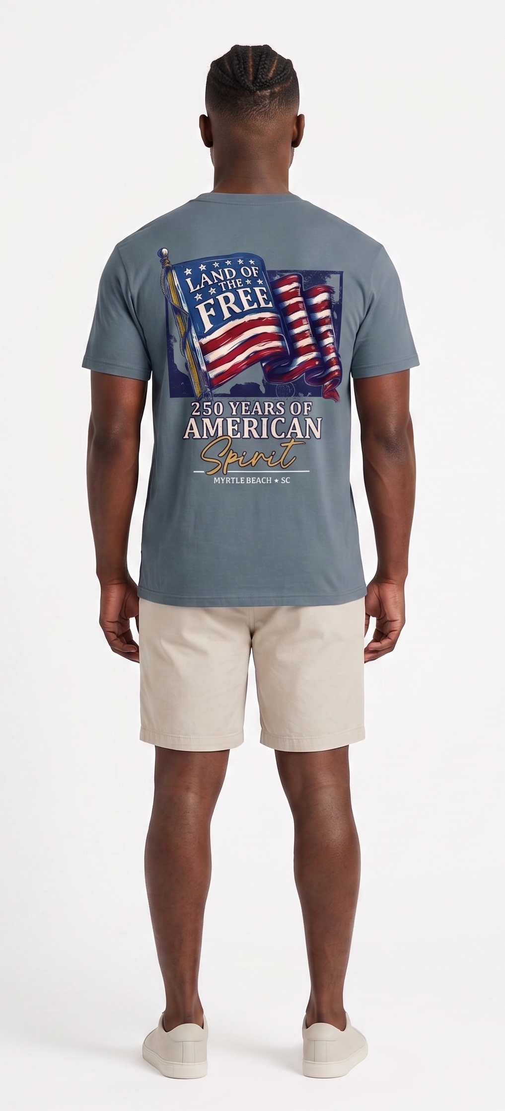 Indigo Printed Solid AK T-Shirt Myrtle Beach , Land Of The Free-USA