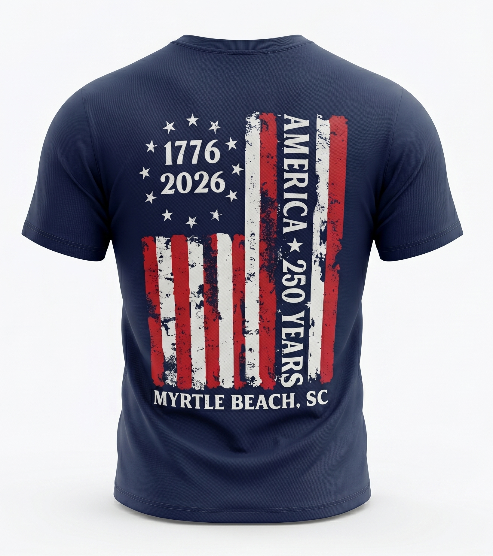 Navy Printed Solid AK T-Shirt Myrtle Beach , 1776 Flag -USA