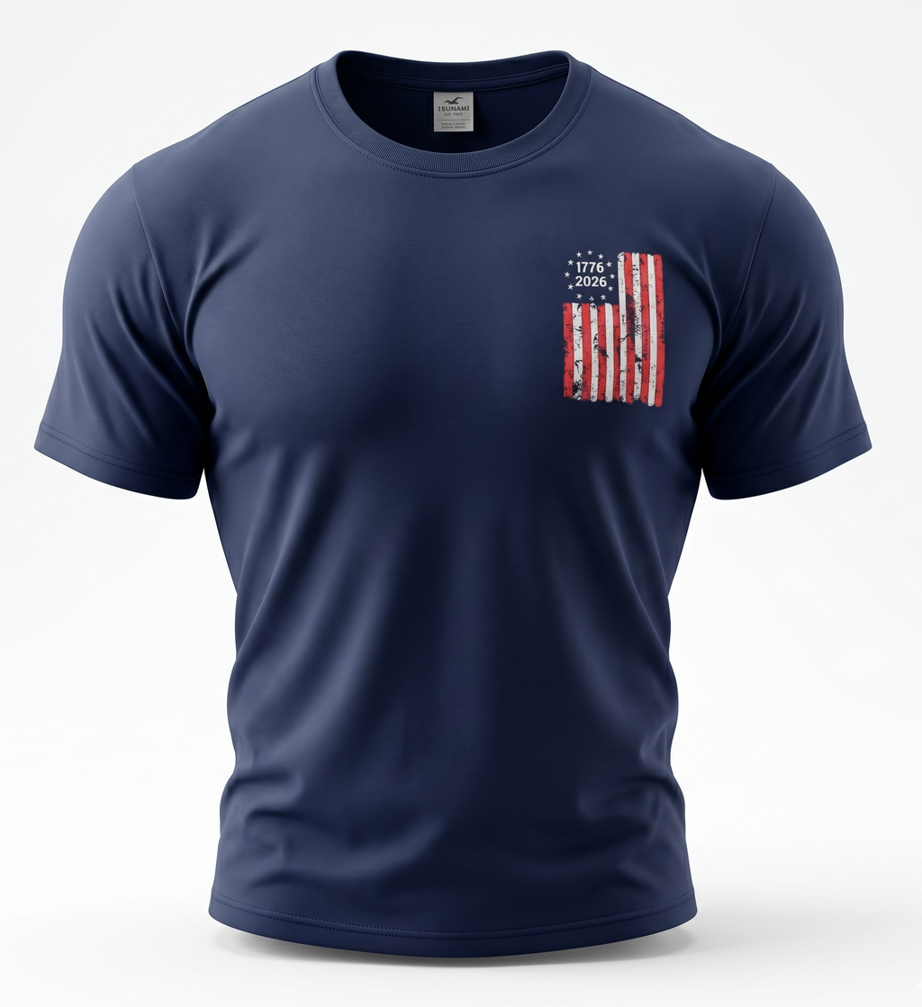Navy Printed Solid AK T-Shirt Myrtle Beach , 1776 Flag -USA