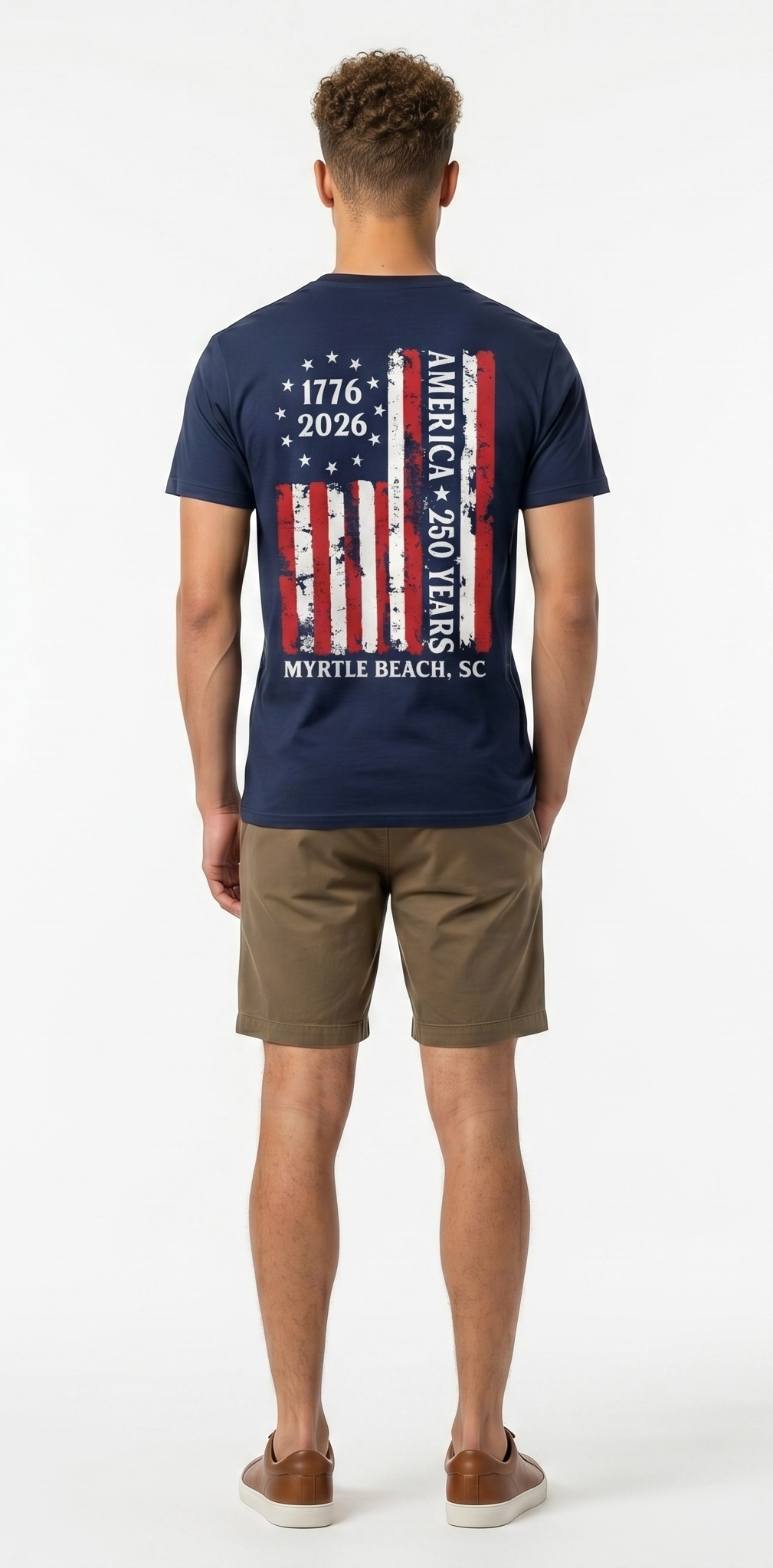 Navy Printed Solid AK T-Shirt Myrtle Beach , 1776 Flag -USA