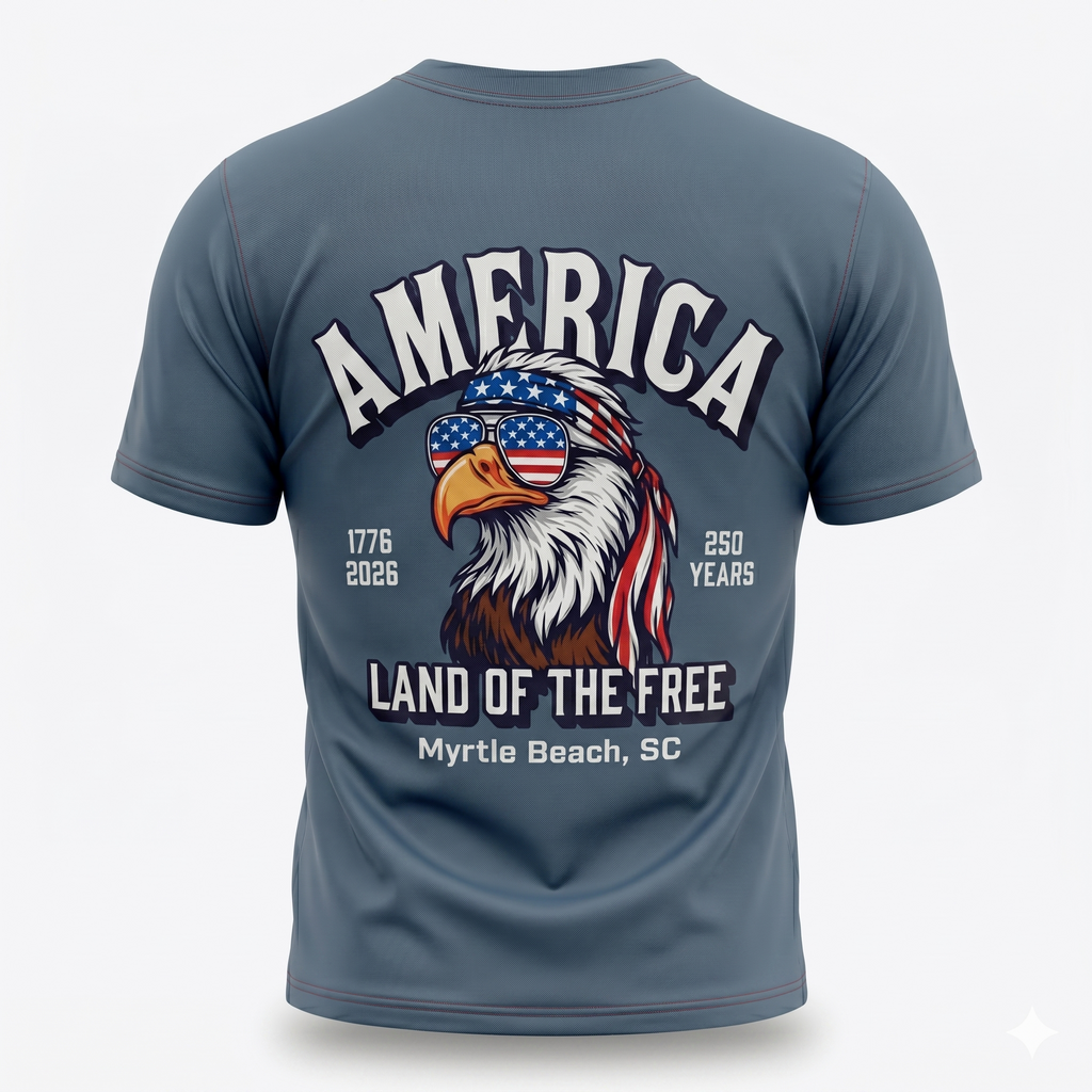 Slate Printed Solid AK T-Shirt Myrtle Beach , Sunglasses Eagle -USA
