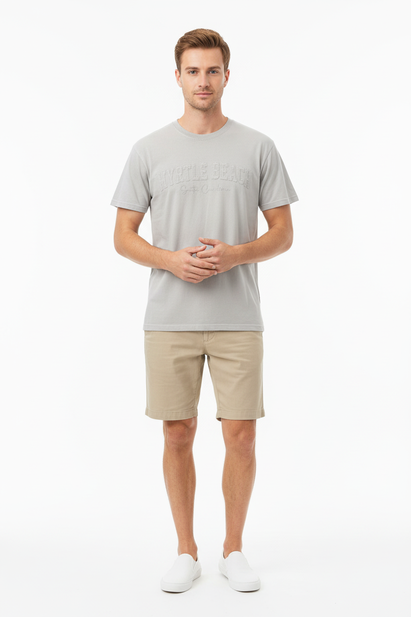 Aloe Grey Embroidery Garment Dye T-Shirt Myrtle Beach Applique