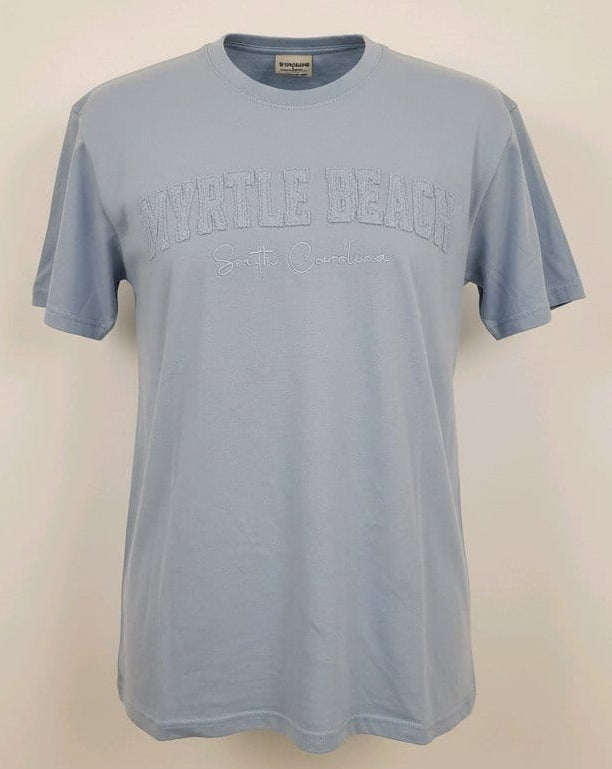 Sky Blue Embroidery Garment Dye T-Shirt Myrtle Beach Applique