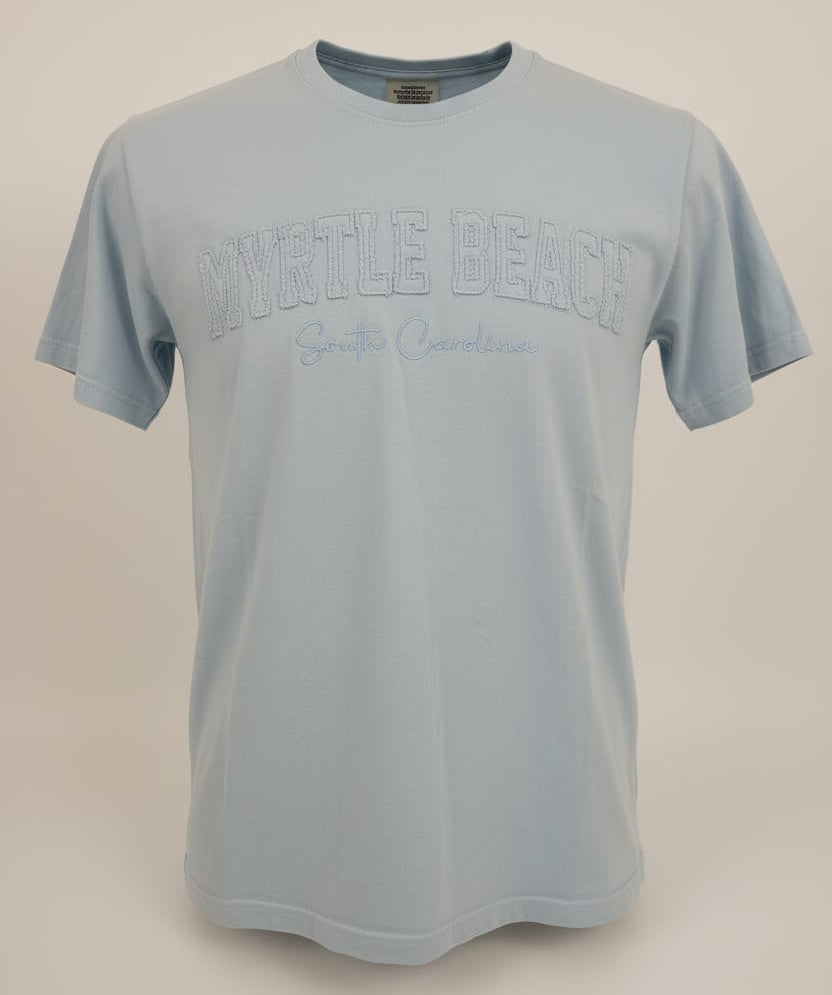Light Blue Embroidery Garment Dye T-Shirt Myrtle Beach Applique