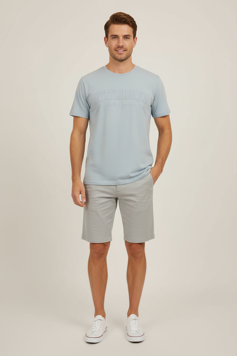 Light Blue Embroidery Garment Dye T-Shirt Myrtle Beach Applique