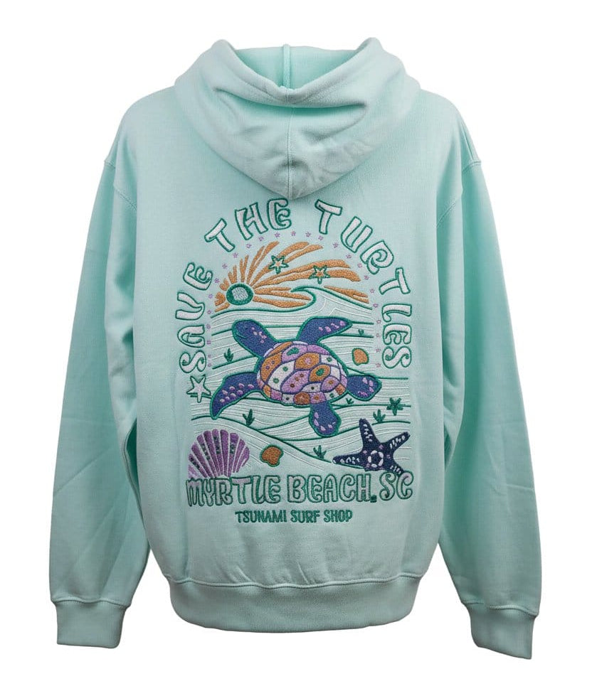Pastel Green Embroidery Pullover Hoodie Full Back Myrtle Beach ,Turtle