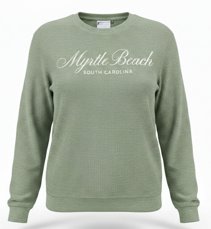 Olive Corduroy Crewneck Sweatshirt Embroidery Front ,Myrtle Beach
