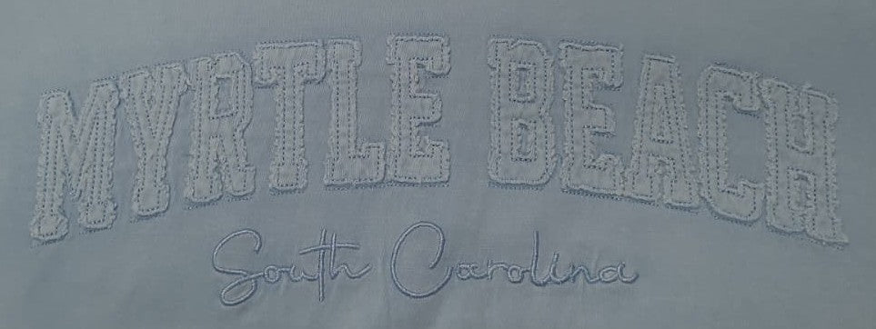 Light Blue Embroidery Garment Dye T-Shirt Myrtle Beach Applique