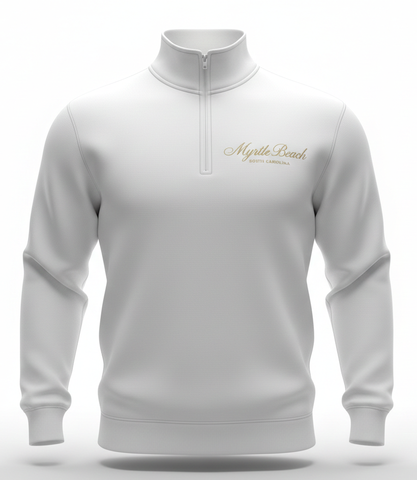 Cream Premium Qtr Zipper Crewneck Embroidery Front ,Myrtle Beach