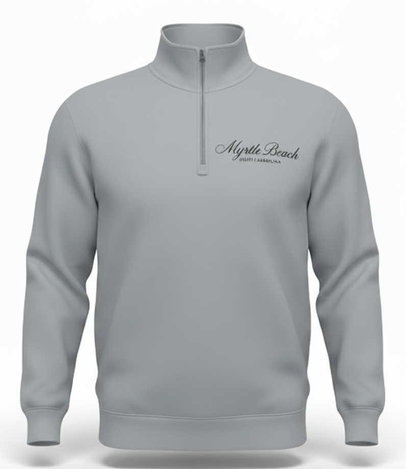 Light Grey Premium Qtr Zipper Crewneck Embroidery Front ,Myrtle Beach