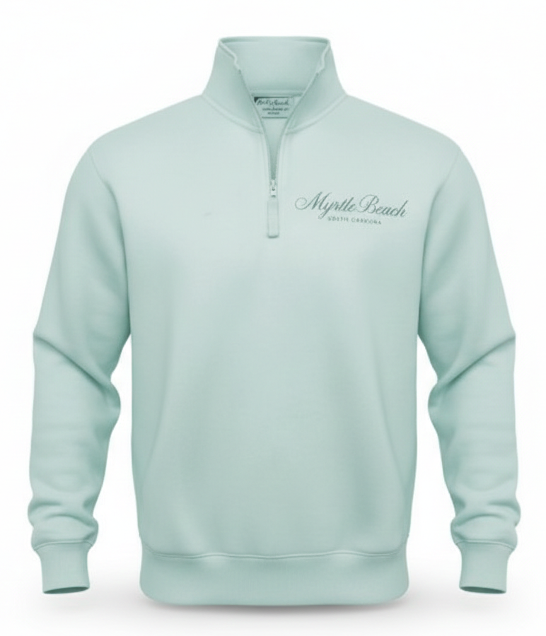 Light Sage Premium Qtr Zipper Crewneck Embroidery Front ,Myrtle Beach