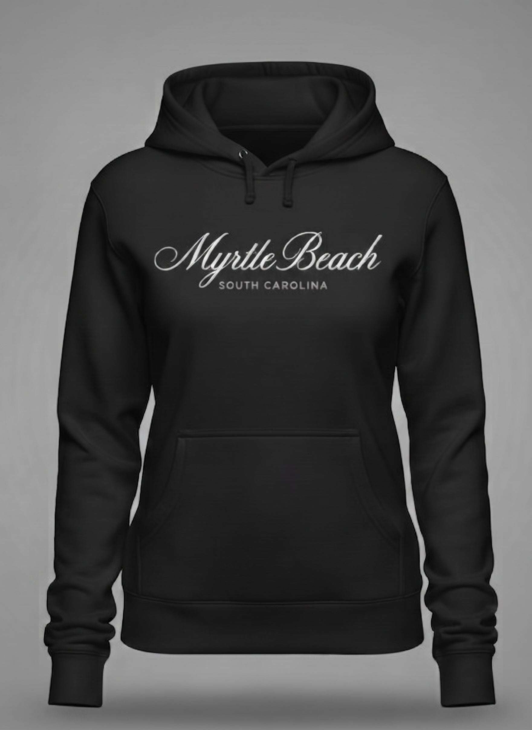 Black Scuba Hoodie Embroidery Tone On Tone Front ,Myrtle Beach