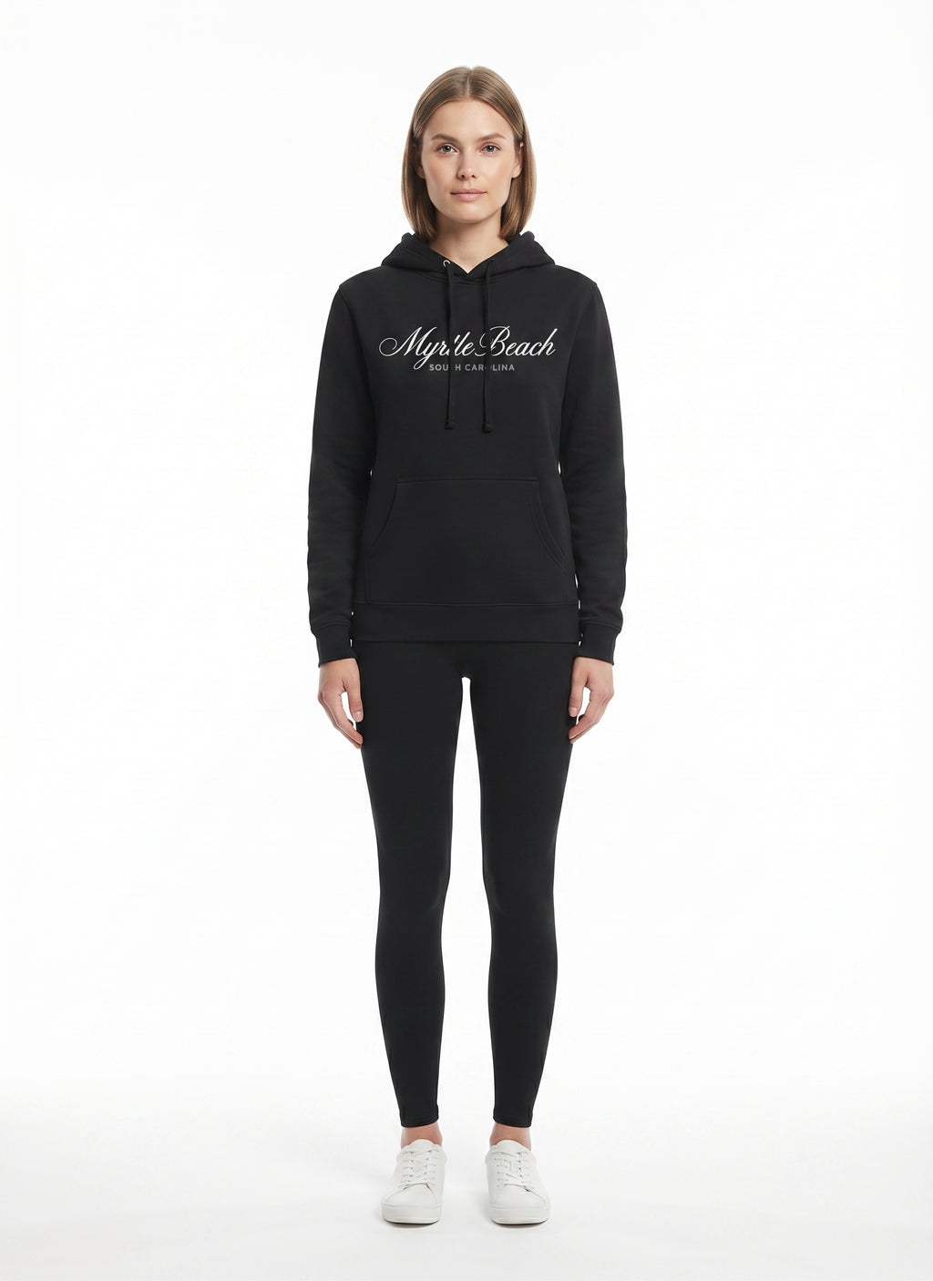 Black Scuba Hoodie Embroidery Tone On Tone Front ,Myrtle Beach