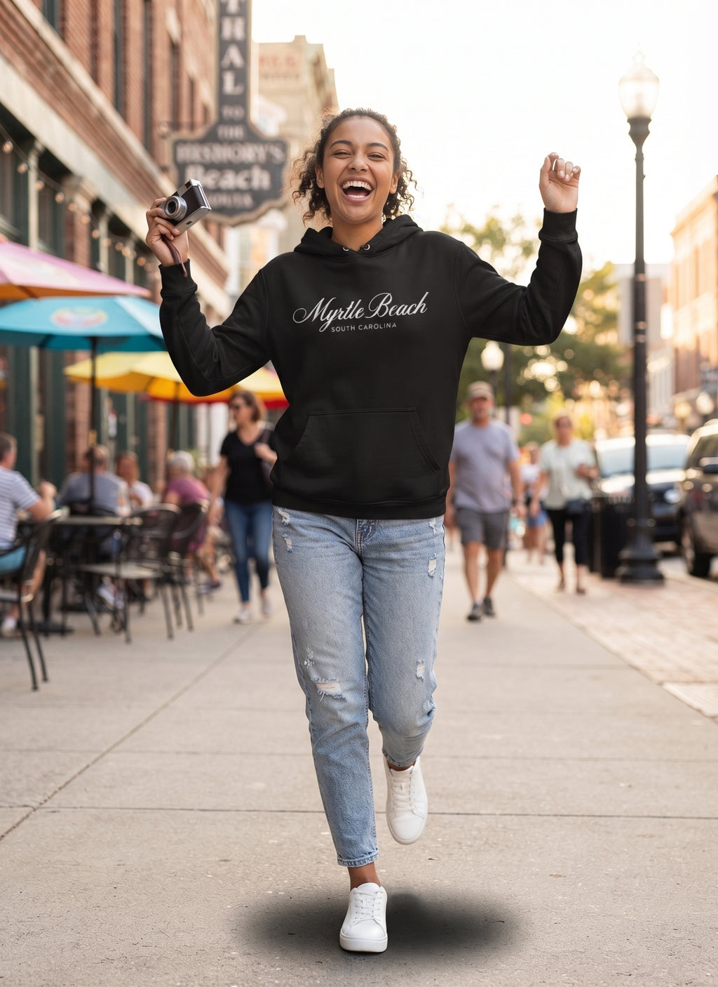 Black Scuba Hoodie Embroidery Tone On Tone Front ,Myrtle Beach