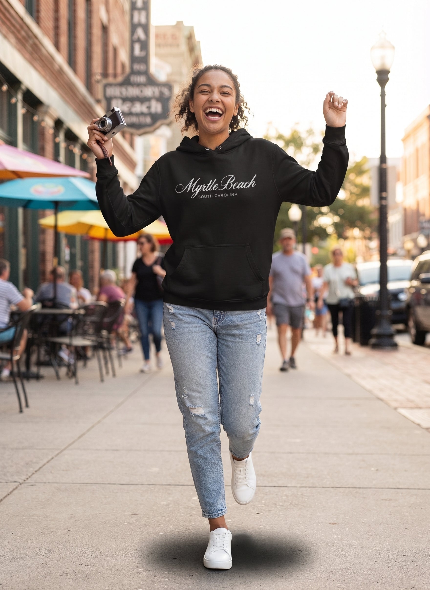 Black Scuba Hoodie Embroidery Tone On Tone Front ,Myrtle Beach
