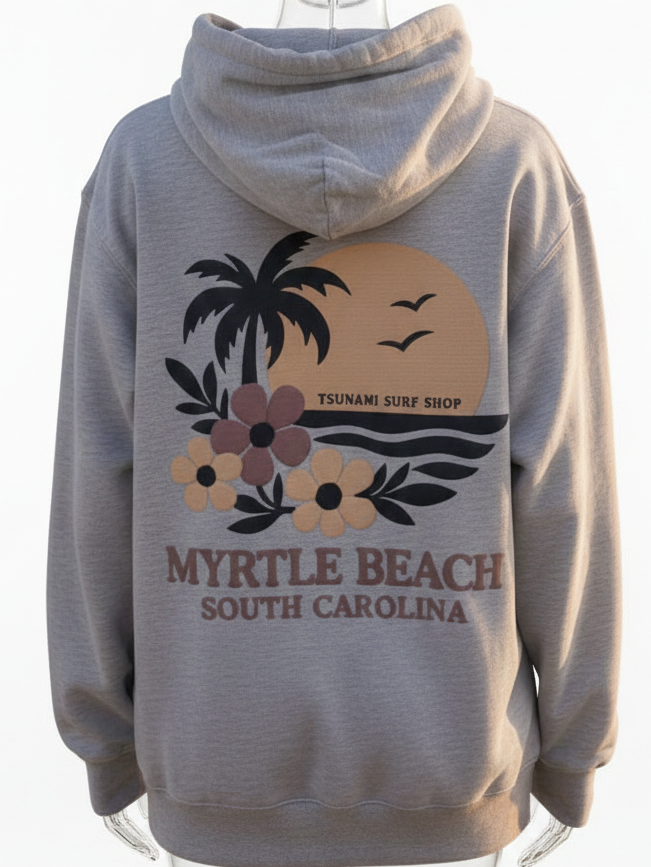 Ash Hoodie Sweatshirt Puff Decal FB ,Myrtle Beach