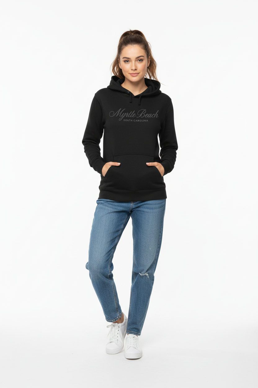 Black hoodie full-length female model