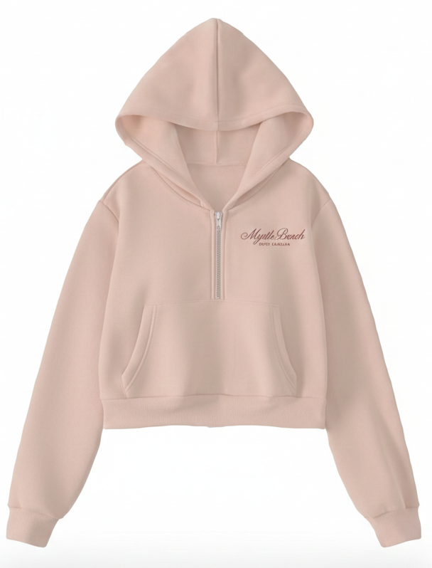 Blush Scuba Hoodie Crop Top Quarter Zip SP FB ,Myrtle Beach