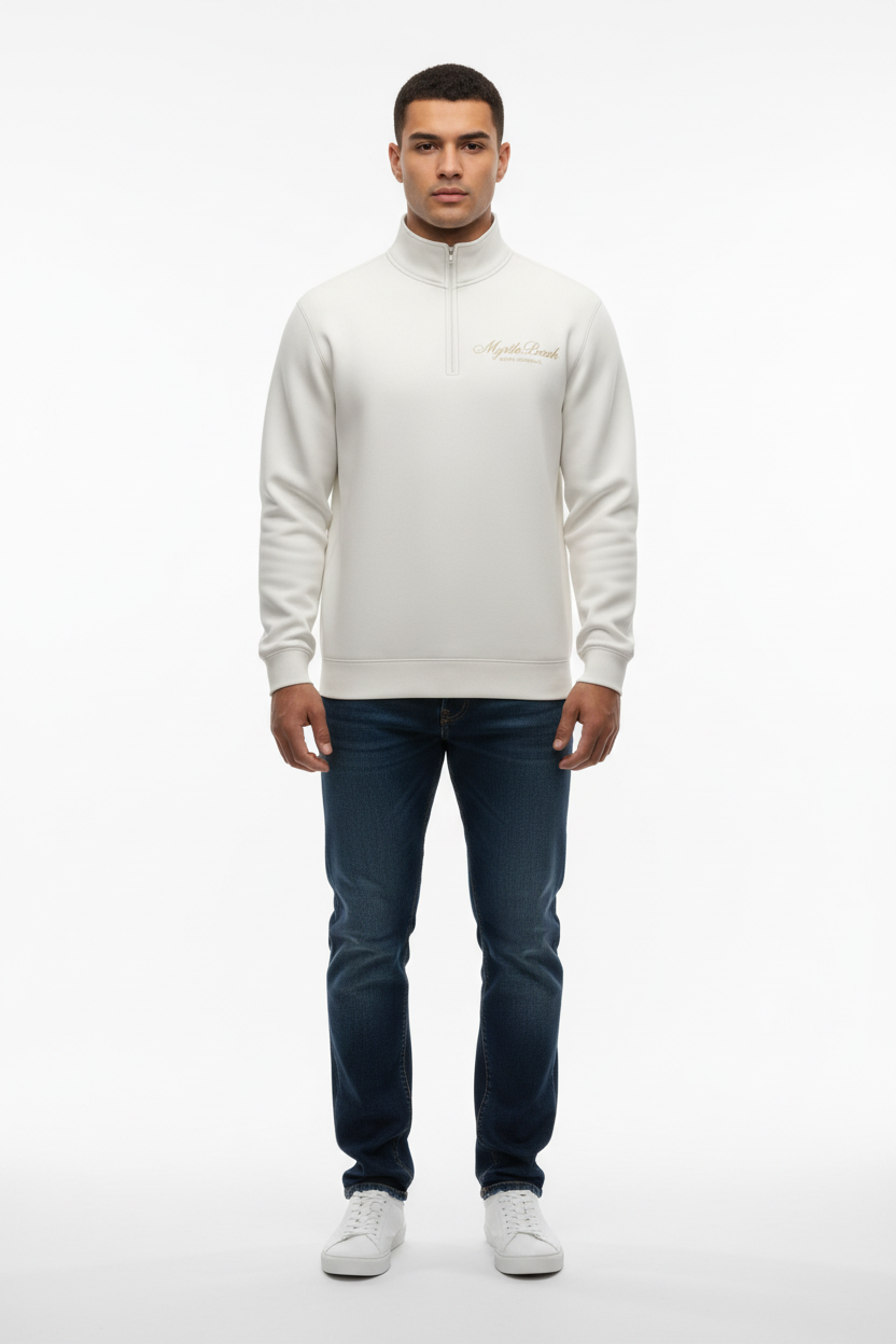 Cream Quarter-Zip Pullover - Front View