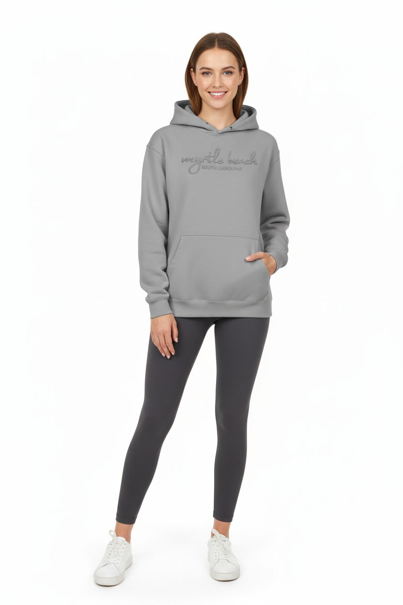 Female model wearing hoodie