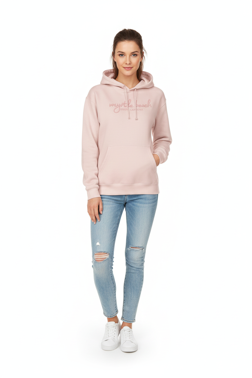 Female model wearing hoodie