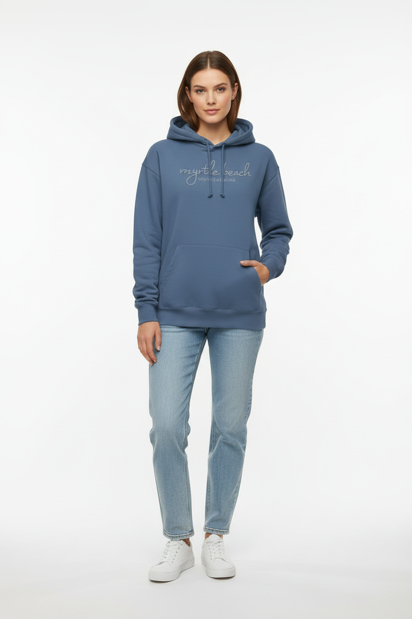 Female model wearing hoodie