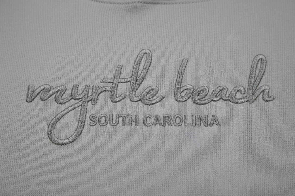 Aloe Grey Embroidery Garment Dye Pullover Hoodie Cursive Front Myrtle Beach