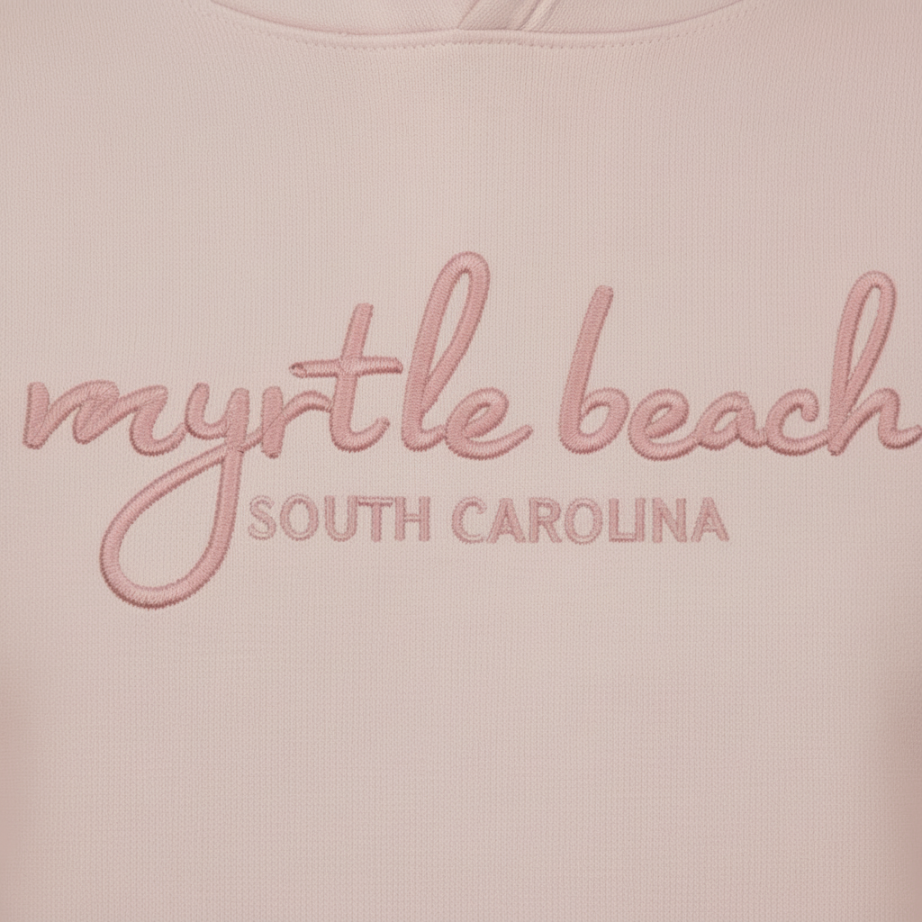 Blush Embroidery Garment Dye Pullover Hoodie Cursive Front Myrtle Beach