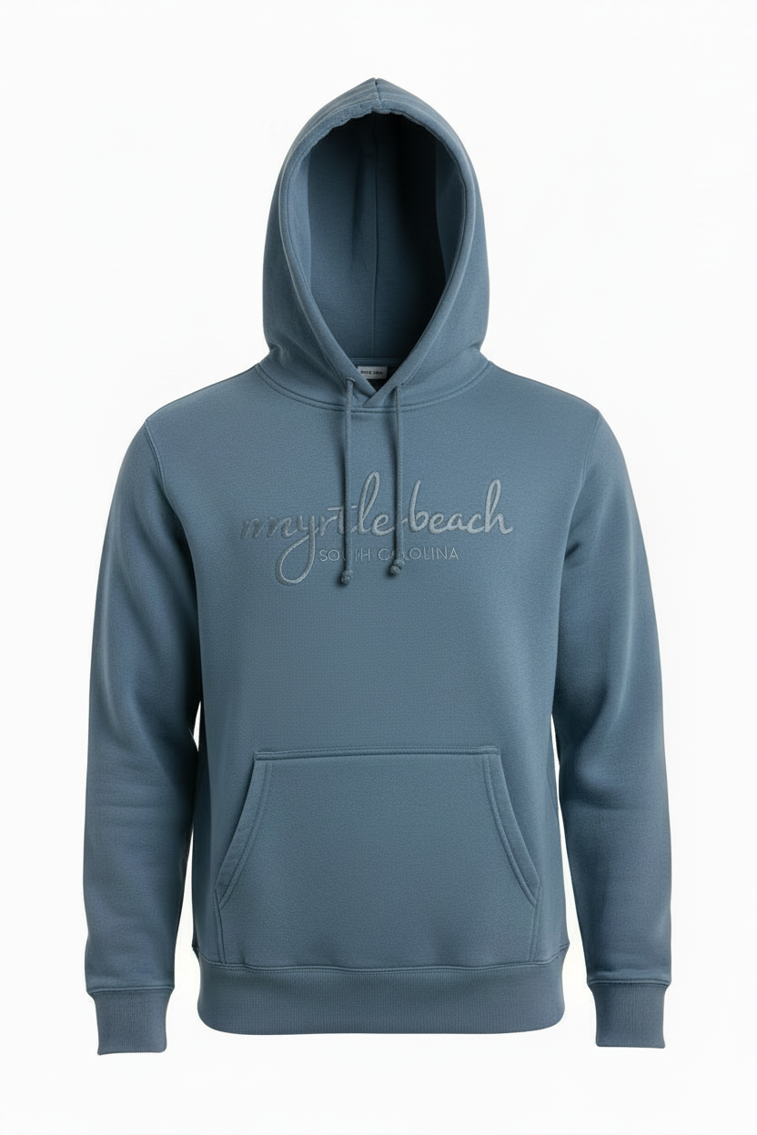 Slate Embroidery Garment Dye Pullover Hoodie Cursive Front Myrtle Beach