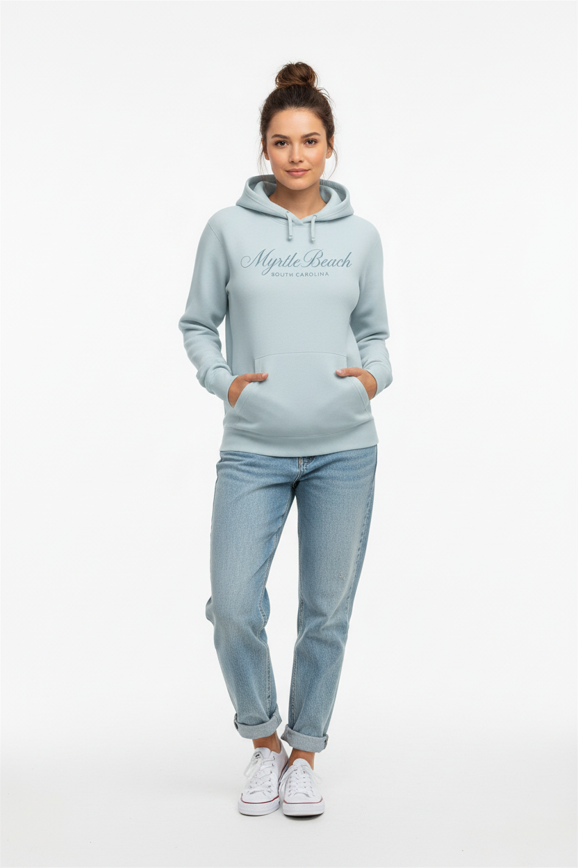 Light blue hoodie full-length female model